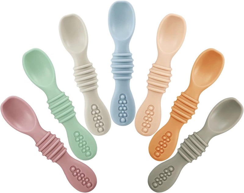PandaEar 7 Pack Baby Led Weaning Spoons| Silicone Baby Spoons Self Feeding Utensils, Toddler Infant Feeding Spoon First Stage - Image 1